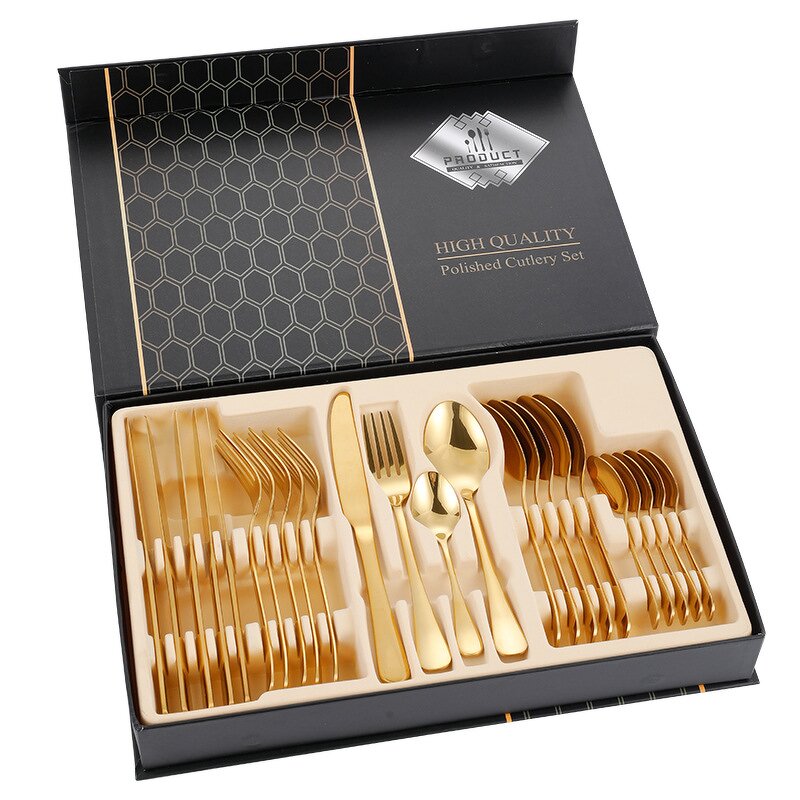 Flatware Set Manufacturer - 24 Piece Service for 6 People High Grade 18/10 Mirror Polished Gift