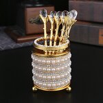 Coffee Spoon Set Manufacturer - Luxury 6PCS Golden Stainless Steel with Crystal Glass Holder