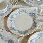 Ceramic Dinnerware Manufacturer - Vintage Embossed French Blue Begonia Flower Coffee Cup Saucer Plates Bowls