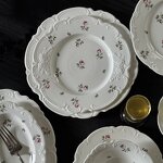 Ceramic Tableware Set Manufacturer - Vintage French Embossed Flower Dinner Plates Bowls Tea Cup Dessert Cake