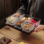 Wood Serving Tray Manufacturer - Household Acacia Fruit Snack Candy Dessert Divided Storage Glass Jar Display Plates