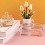 Glass Butter Tray Manufacturer - Hot Sale Modern Simple Love Lace Rectangular Dustproof Dessert Cheesecake With Lid