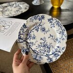 Ceramic Dinner Plate Set Manufacturer - European Embossed Blue Floral Printed Vintage Porcelain for Wedding