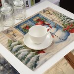Table Mat Manufacturer - Merry Christmas Red Gold Snowman Cardinals Xmas Trees for Dining Table Holiday