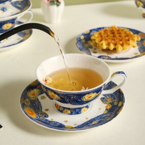 Bone China Tea Cup Set Manufacturer - Deepsea Design British-Style White Porcelain GoldRim Coffee Cup Saucer Gift