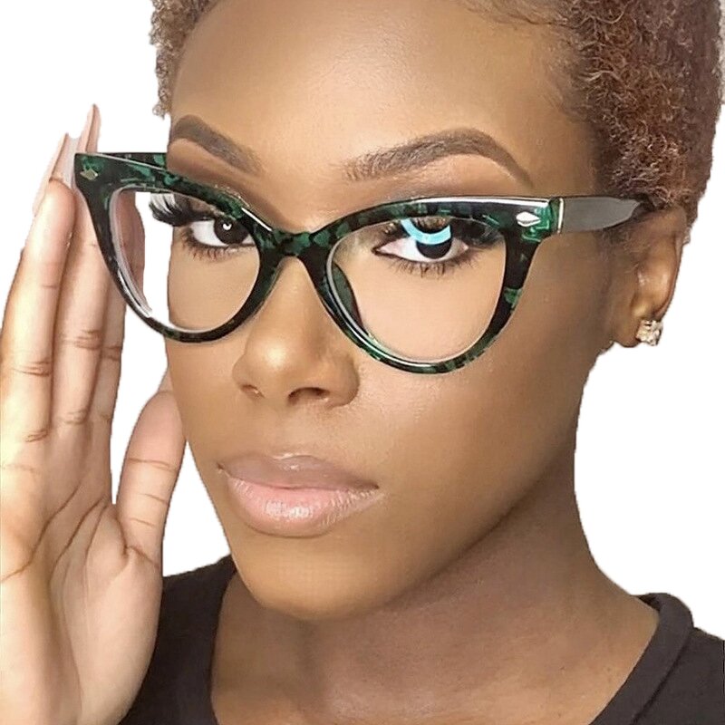 Glasses Manufacturer - Women's Stylish Rivet Cateye Oversized Vintage Anti-blue Light Optical Fashion Big Frame Sun