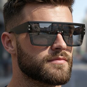 Sunglasses Manufacturer - Fashion Rivets Flat Topped Square Unisex Trendy Retro Oversized One-piece Lens for Women UV