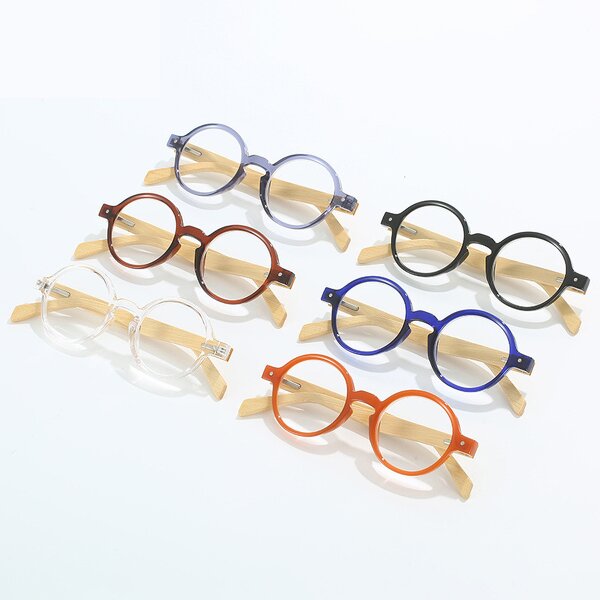 Glasses Manufacturer - Vintage Small Round Frame Reading Spring Hinge Bamboo Legs Anti-blue Light Eyewear