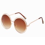 Sunglasses Manufacturer - Oversized Metal Round for Women Designer Vintage Luxury Female Mirrored Lens Gradient Shades