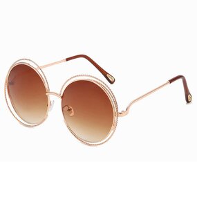 Sunglasses Manufacturer - Oversized Metal Round for Women Designer Vintage Luxury Female Mirrored Lens Gradient Shades