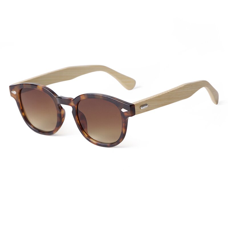 Sunglasses Manufacturer - Retro Round Wood Tortoiseshell Frame Vintage Unisex Gradient Rivet Bamboo