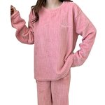 Sleepwear Suit Manufacturer - Women Autumn Winter Long Sleeve O-neck Pullover with Long Wide Leg Casual Fleece Warm