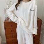 Sleepwear Suit Manufacturer - Women Autumn Winter Long Sleeve O-neck Pullover with Long Wide Leg Casual Fleece Warm