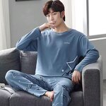 Lounge Pajamas Set Manufacturer - Men's Spring New Long-sleeved Tops with Trousers Cotton Homewear Simple Sleepwear