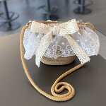 Girls Hat Manufacturer - New Fashion Summer Lace Flower Breathable Straw Elegant Children's Sun with Pompom