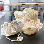 Girls Hat Manufacturer - New Fashion Summer Lace Flower Breathable Straw Elegant Children's Sun with Pompom