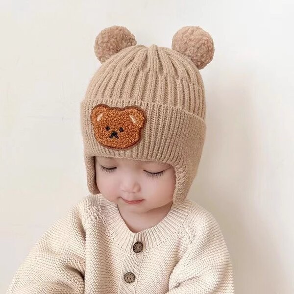 Pullover Beanie Manufacturer - Autumn Winter Cute Bear Embroidered Child Windproof Warm Soft Free Cartoon