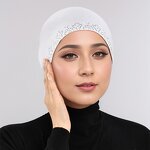 Adjustable Headwrap Manufacturer - Women's Turban with Rhinestone Bonnets Muslim Hijab Strap Elastic Underscarf