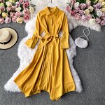 Casual Dress Manufacturer - Autumn Solid for Women High Waist Midi Shirt Ladies Elegant Clothes