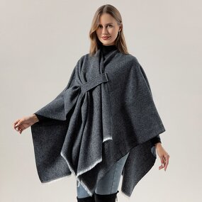 Cashmere Feeling Shawl Manufacturer - Solid Color Autumn Large Split Cape Thermal Cloak Plain Fashion Polyester