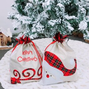 Santa Sack Manufacturer - Hot Selling Classic Sublimation Linen with Reindeer Large Drawstring for Kids Gift