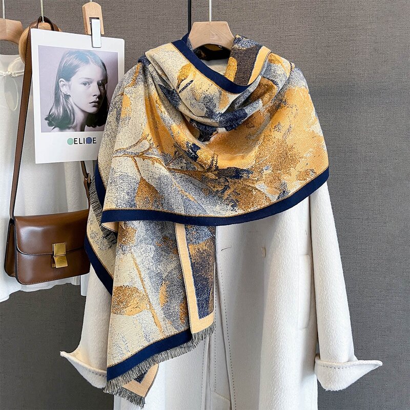 Jacquard Scarf Manufacturer - Colorful Flower Pattern Winter Thick Warm Imitatie Cashmere Oversize Double Sided
