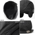Winter Cap Manufacturer - Thick Warm for Men Solid Black Grey Flat 5 Panel Beret with Ear Flaps