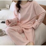 Sleepwear Suit Manufacturer - Women Autumn Winter Long Sleeve O-neck Pullover with Long Wide Leg Casual Fleece Warm