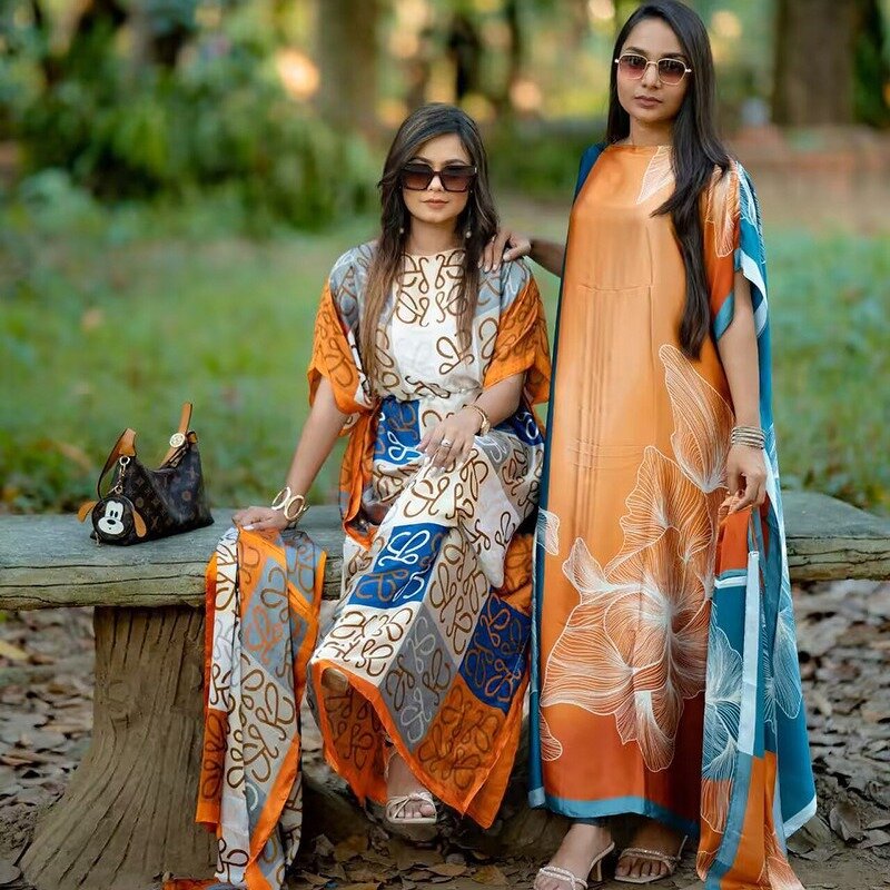 Muslim Long Robe Manufacturer - 2024 New Ladies Brand Silk with Scarf Custom Casual Plus Size African Kaftan