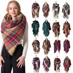 Plaid Scarf Manufacturer - American Trends Women's Fall Winter Tassel Soft Warm Blanket for Wraps