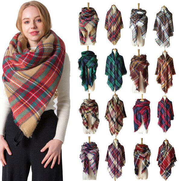 Plaid Scarf Manufacturer - American Trends Women's Fall Winter Tassel Soft Warm Blanket for Wraps