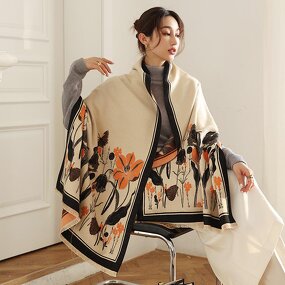 Faux Cashmere Scarf Manufacturer - 2025 Korean Style Printed for Women Elegant Double-Sided Thickened Winter