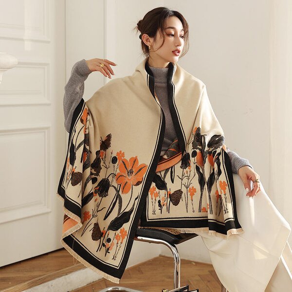 Faux Cashmere Scarf Manufacturer - 2025 Korean Style Printed for Women Elegant Double-Sided Thickened Winter