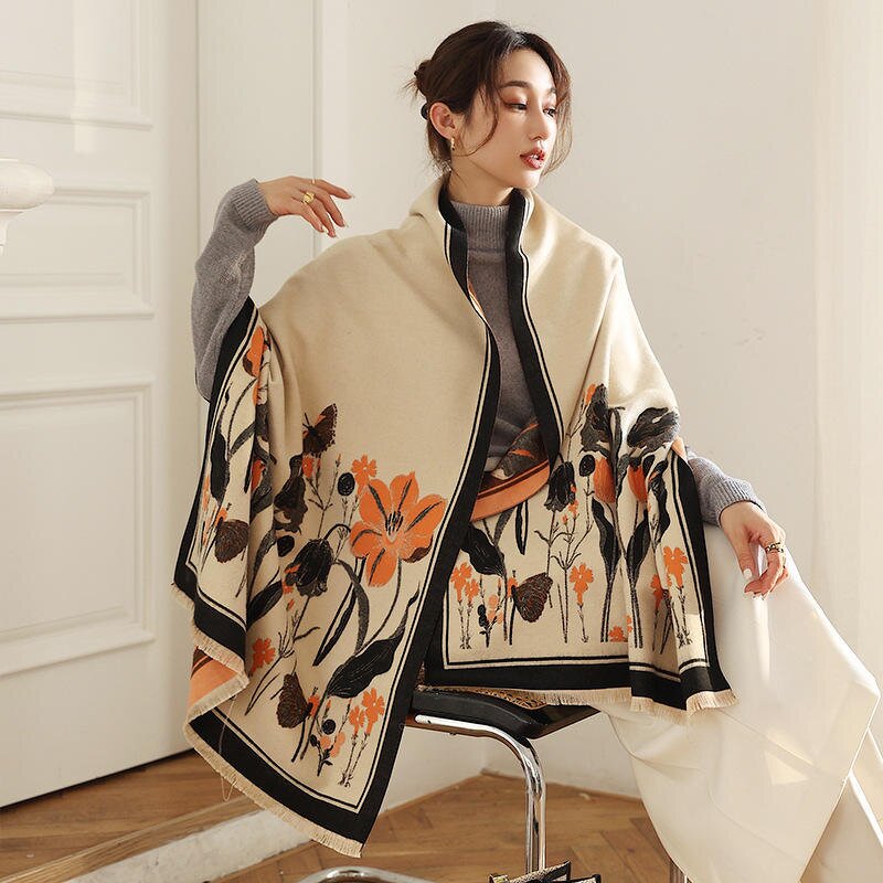 Faux Cashmere Scarf Manufacturer - 2025 Korean Style Printed for Women Elegant Double-Sided Thickened Winter