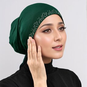 Adjustable Headwrap Manufacturer - Women's Turban with Rhinestone Bonnets Muslim Hijab Strap Elastic Underscarf
