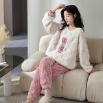 Flannel Pajama Set Manufacturer - Women's Fluffy Coral Fleece Pullover Loose 2 Piece Plush Warm Loungewear