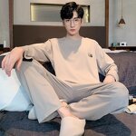 Lounge Pajamas Set Manufacturer - Men's Spring New Long-sleeved Tops with Trousers Cotton Homewear Simple Sleepwear