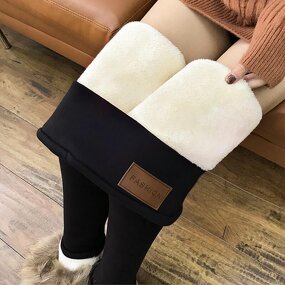 Warm Women Pants Manufacturer - Winter Skinny Thick Velvet Wool Fleece Lambskin Cashmere Skiing Leggings