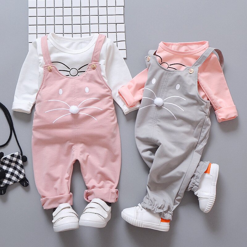Children's Clothing Set Manufacturer - Girls Cartoon Strap Two-piece 0-4 Years