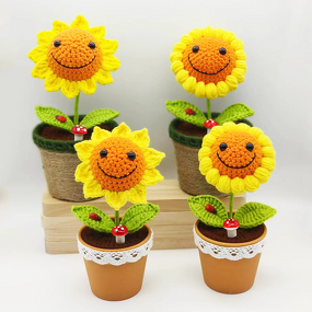 Yarn Sunflower Potted Manufacturer - Handmade Smiling Face Cute Holiday Gift