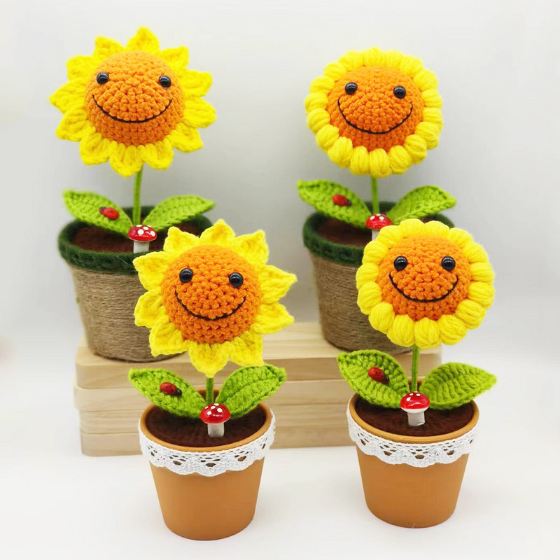 Yarn Sunflower Potted Manufacturer - Handmade Smiling Face Cute Holiday Gift