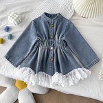 Crocheted Set Manufacturer - Girls' Denim Jacket & Skirt Lace Trim