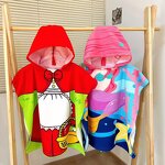 Baby Bathrobe Manufacturer - Custom Cartoon Print Hooded Microfiber Poncho