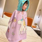 Baby Bathrobe Manufacturer - Custom Cartoon Print Hooded Microfiber Poncho