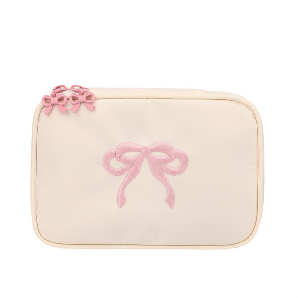 Cosmetic Bag Manufacturer - Portable Embroidered Bow Zipper Fashion