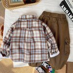 Boys' Suit Manufacturer - Casual Plaid Shirt Cotton Overalls Three-piece