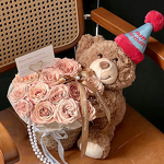 Eternal Flower Doll Manufacturer - Bear Holding Rose Bouquet Artificial Flower