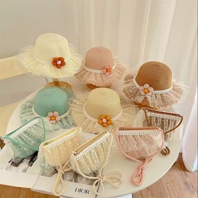 Bucket Hat Manufacturer - Girls' Breathable Mesh Bow Lace Edge Straw