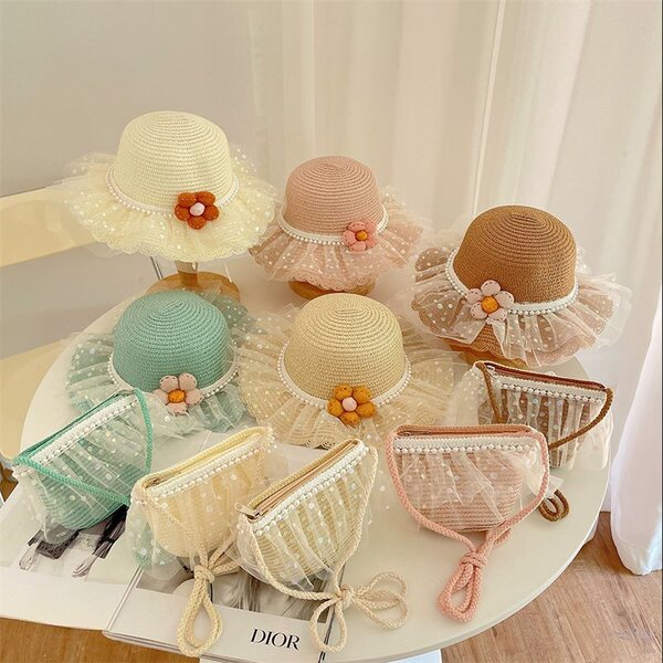 Bucket Hat Manufacturer - Girls' Breathable Mesh Bow Lace Edge Straw