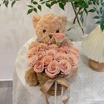 Eternal Flower Doll Manufacturer - Bear Holding Rose Bouquet Artificial Flower